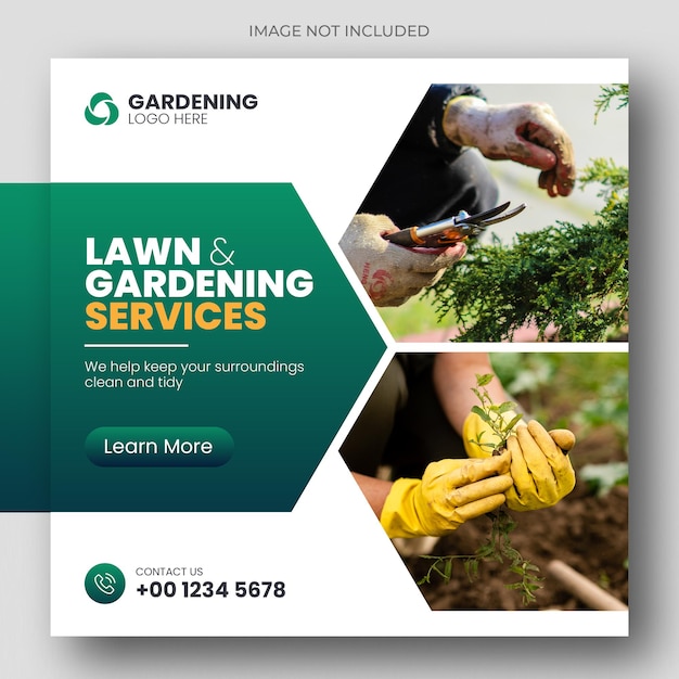 PSD usługa trawnika lub ogrodnictwa post w mediach społecznościowych i szablon banera internetowego