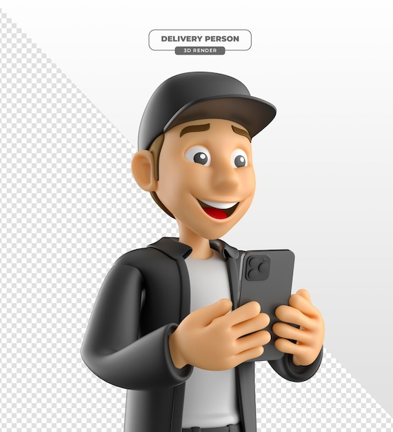 Uśmiechnięta osoba dostarczająca wskazując w 3D Render z przezroczystym tłem