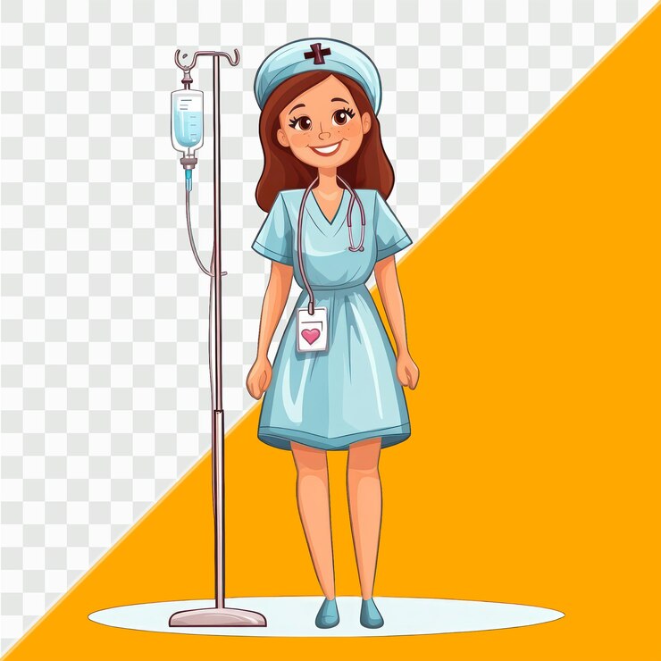 PSD uśmiechnięta pielęgniarka ilustracja kreskówkowa