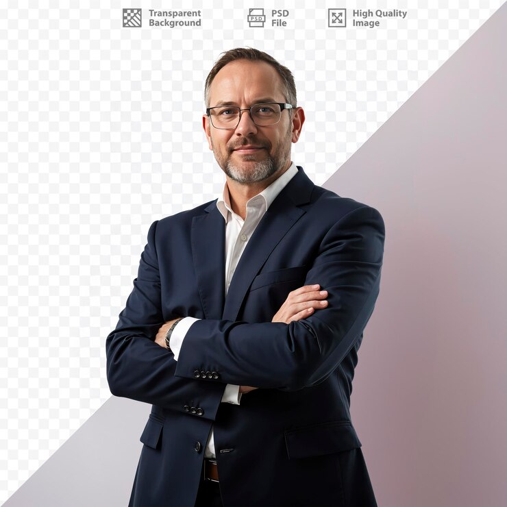 PSD uśmiechnięty biznesmen z skrzyżowaną ręką izolowany bez tła png