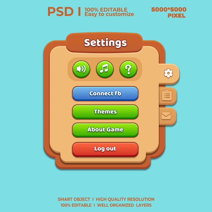 PSD ustawienia ekranu ui gra 2d ui interfejs użytkownika gra przypadkowa ui ui kit ui art gra kreskówkowa ui cool ui