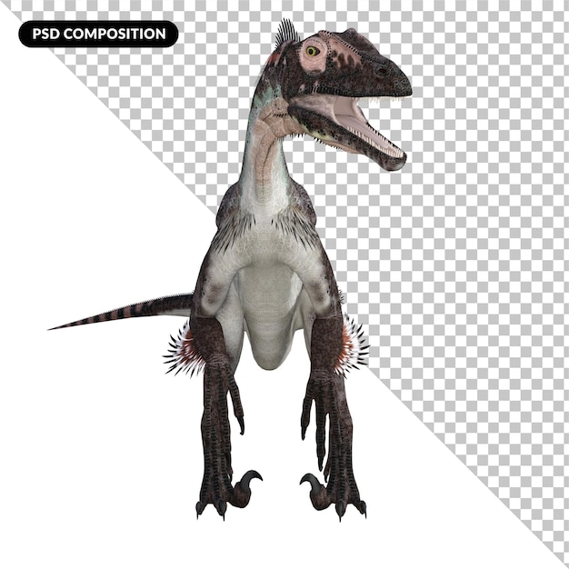 PSD dinosauro utahraptor isolato rendering 3d