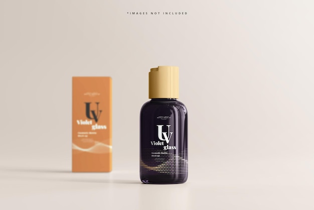 Uv glass cosmetic bottle and box mockup