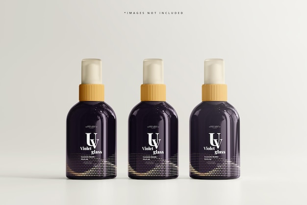 Mockup di flacone spray cosmetico in vetro uv