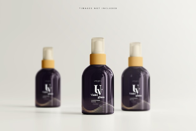 Uv glass cosmetic spray bottles mockup