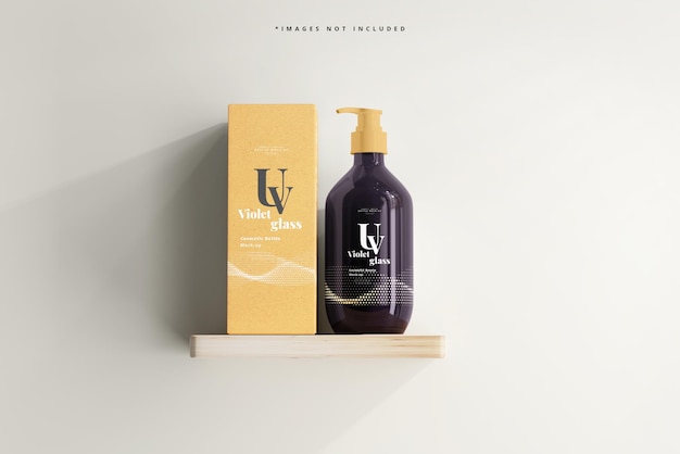 UV Glass Pump Bottle and Box Mockup