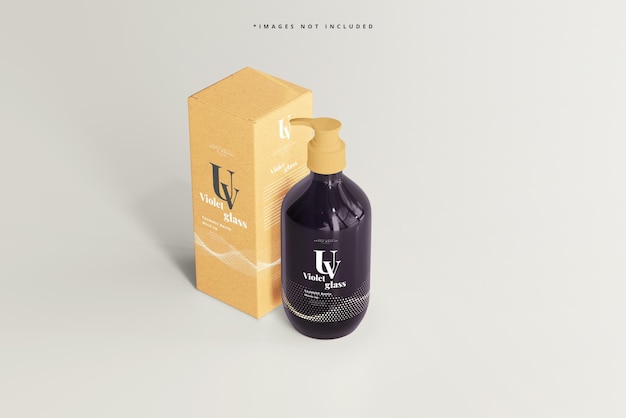 UV Glass Pump Bottle and Box Mockup