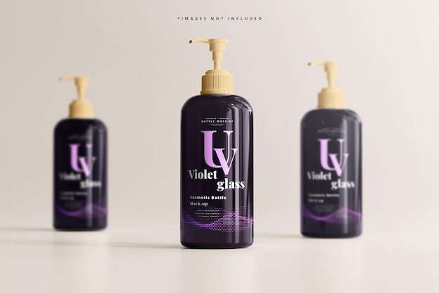 Mockup di bottiglia con pompa in vetro uv