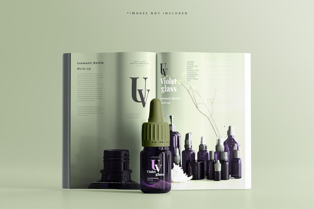 Uv glass small dropper bottle with magazine mockup