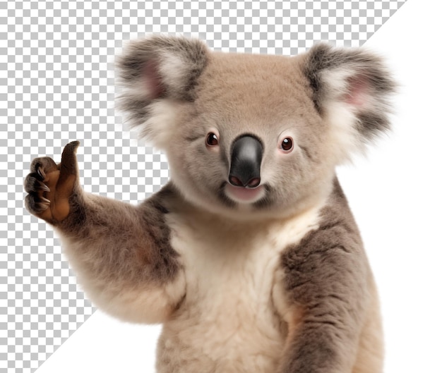 PSD uwielbiana koala podnosi kciukiem aprobatę.