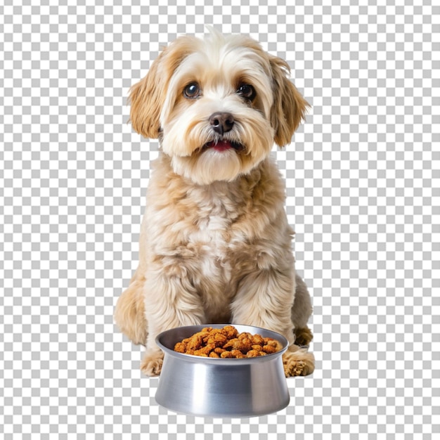 PSD uwielbiany pies z miską jedzenia.