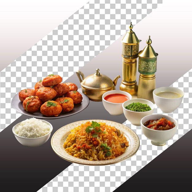 PSD uzbek and central asia cuisine concept assorted uzbek food pilaf samsa lagman manti shurpa uzbek restaurant