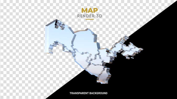 PSD узбекистан 3d карта настоящая стеклянная текстура реалистичная высококачественная визуализация