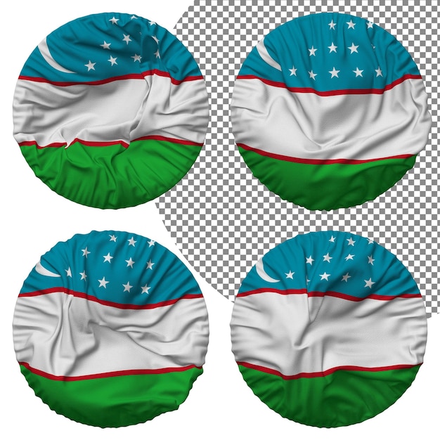 PSD uzbekistan flag round shape isolated different waving style bump texture 3d rendering