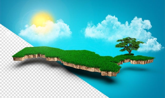 Uzbekistan Map Realistic 3D Map of Clouds Tree sun rays on bright blue Sky 3d illustration