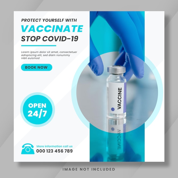 Vaccination for social media post or square banner template