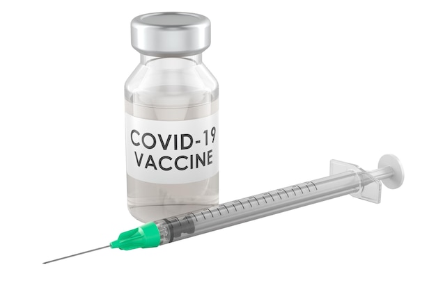Vaccine from coronavirus COVID19 with syringe 3D rendering isolated on transparent background
