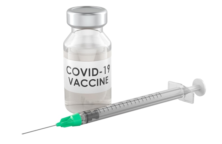 PSD vaccine from coronavirus covid19 with syringe 3d rendering isolated on transparent background