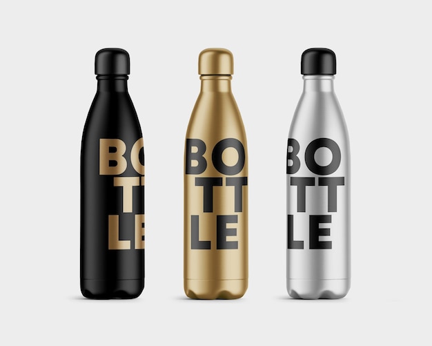 PSD bottiglia sottovuoto gold black e silver mockup