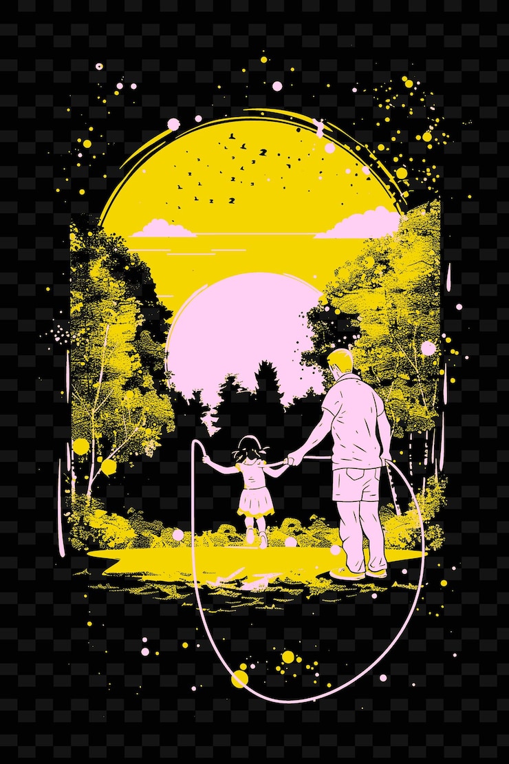 PSD vader en dochter spelen samen springtouw in een park che png illustration art work designs