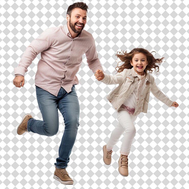 Vader met schattig kind dat plezier heeft geïsoleerd op transparante achtergrond PSD-bestand