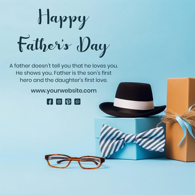 Vadersdag concept stijlvolle fedora hoed met cadeau doos decoratie op lichtblauwe achtergrond