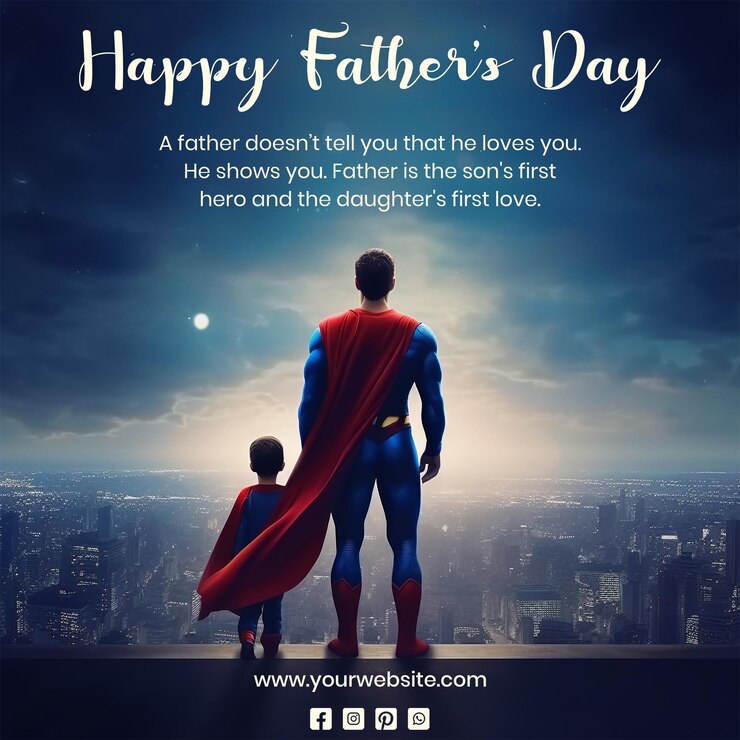 Vadersdag concept vader met zijn zoon staande scène en het dragen van superman stijl jurk