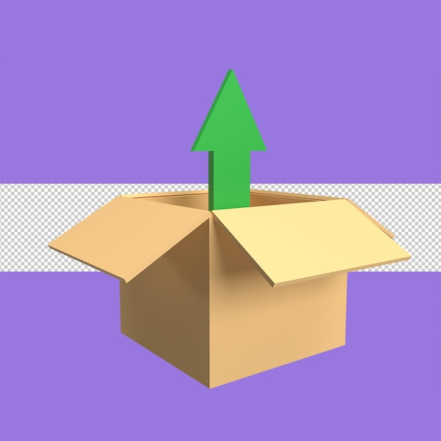 Vak en pijl omhoog 3d pictogram model cartoon stijl concept render illustratie