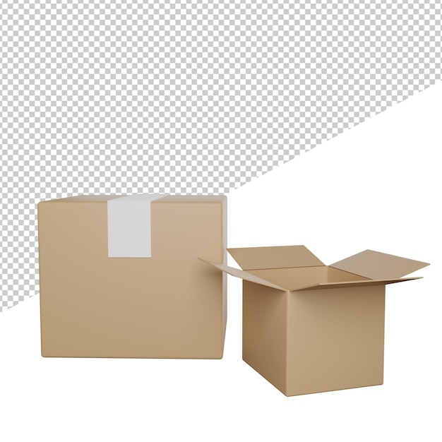 Vak verpakking prroduct online winkel zijaanzicht 3d-rendering illustratie pictogram transparante achtergrond