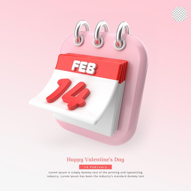 Valentijn kalender 3d render icoon