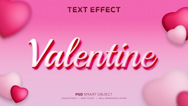 Valentijn psd-teksteffect met realistisch liefdesornament