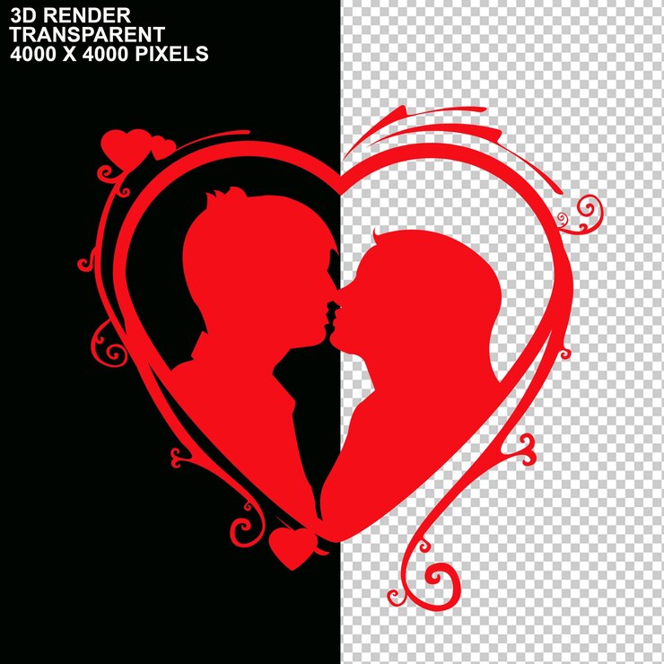 PSD valentijnsdag bloemenhoek hart ribbon hart decoratieve grens dolphin liefde paar.