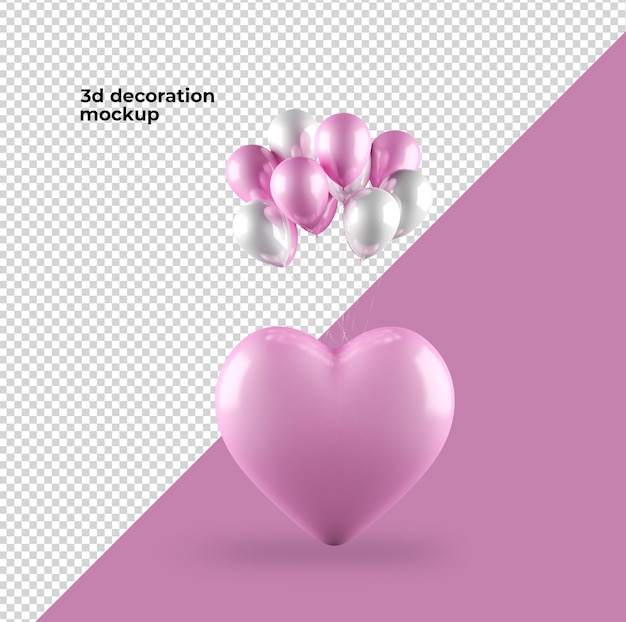 Valentijnsdag decoratie hart en ballon mockup ontwerp