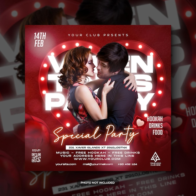 Valentijnsdag feest flyer social media post