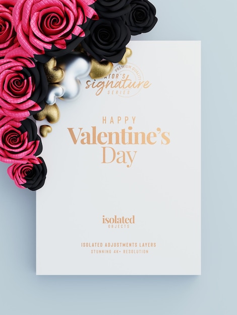 Valentijnsdag flyer Uitnodigingsmodel met decoratieve rozen en liefdesharten