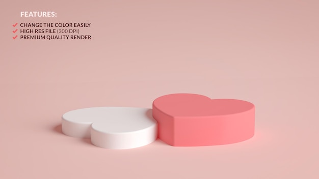 Valentijnsdag hartvormige podia op een roze achtergrond in 3D-rendering