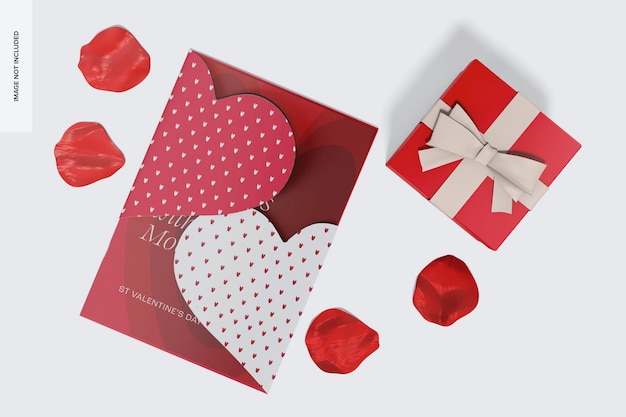 Valentijnsdag kaart met envelop mockup, bovenaanzicht