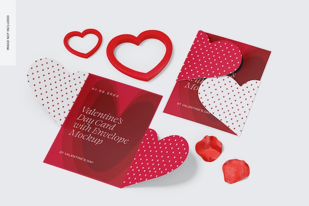 Valentijnsdag kaart met envelop mockup, geopend en gesloten