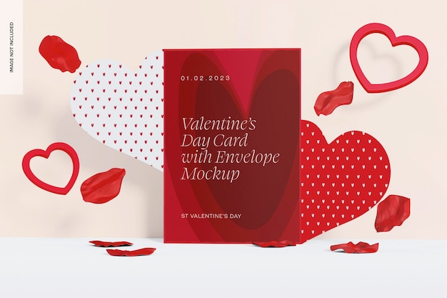 PSD valentijnsdag kaart met envelop mockup, vooraanzicht