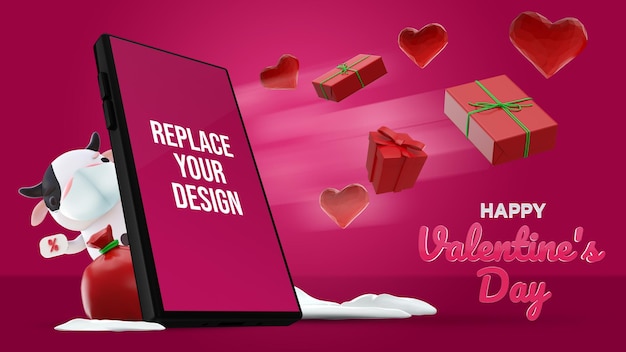 Valentijnsdag mockup 3d-rendering ontwerp