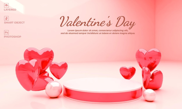 Valentijnsdag podium lege ruimte 3d render voor mockup