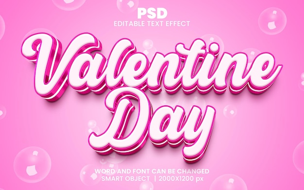 Valentijnsdag roze 3d bewerkbare photoshop teksteffectstijl met achtergrond