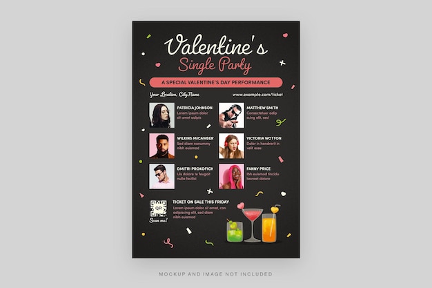 Valentijnsdag single party flyer-sjabloon in psd v2