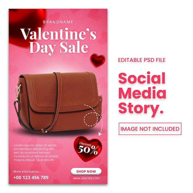 PSD valentijnsdag verkoop banner voor social media story