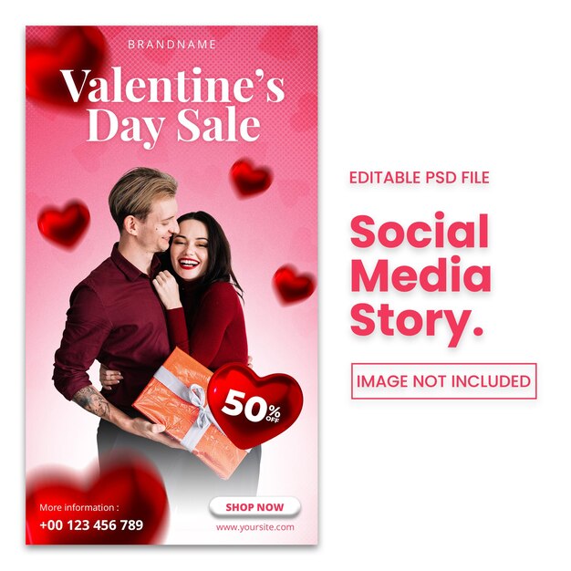 PSD valentijnsdag verkoop banner voor social media story