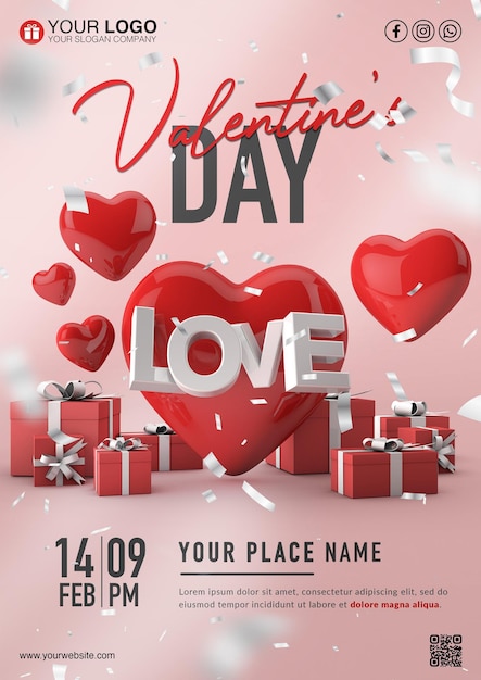 PSD valentijnsdagfeest flyer sjabloon