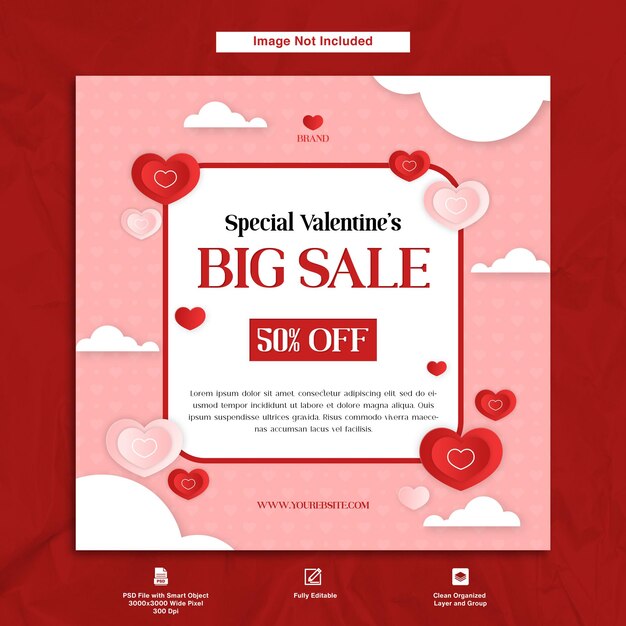 Valentine big sale aanbieding minimalistisch design instagram post template