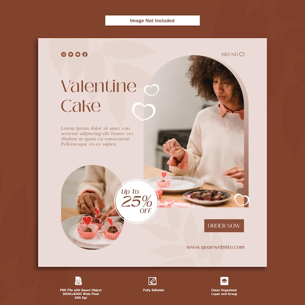 Offerta di sconto per la vendita di torte di san valentino modello di post instagram dal design minimalista