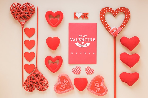 Valentine card mockup with composition of objects