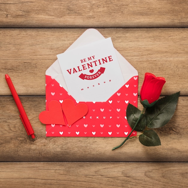 PSD valentine card mockup with composition of objects